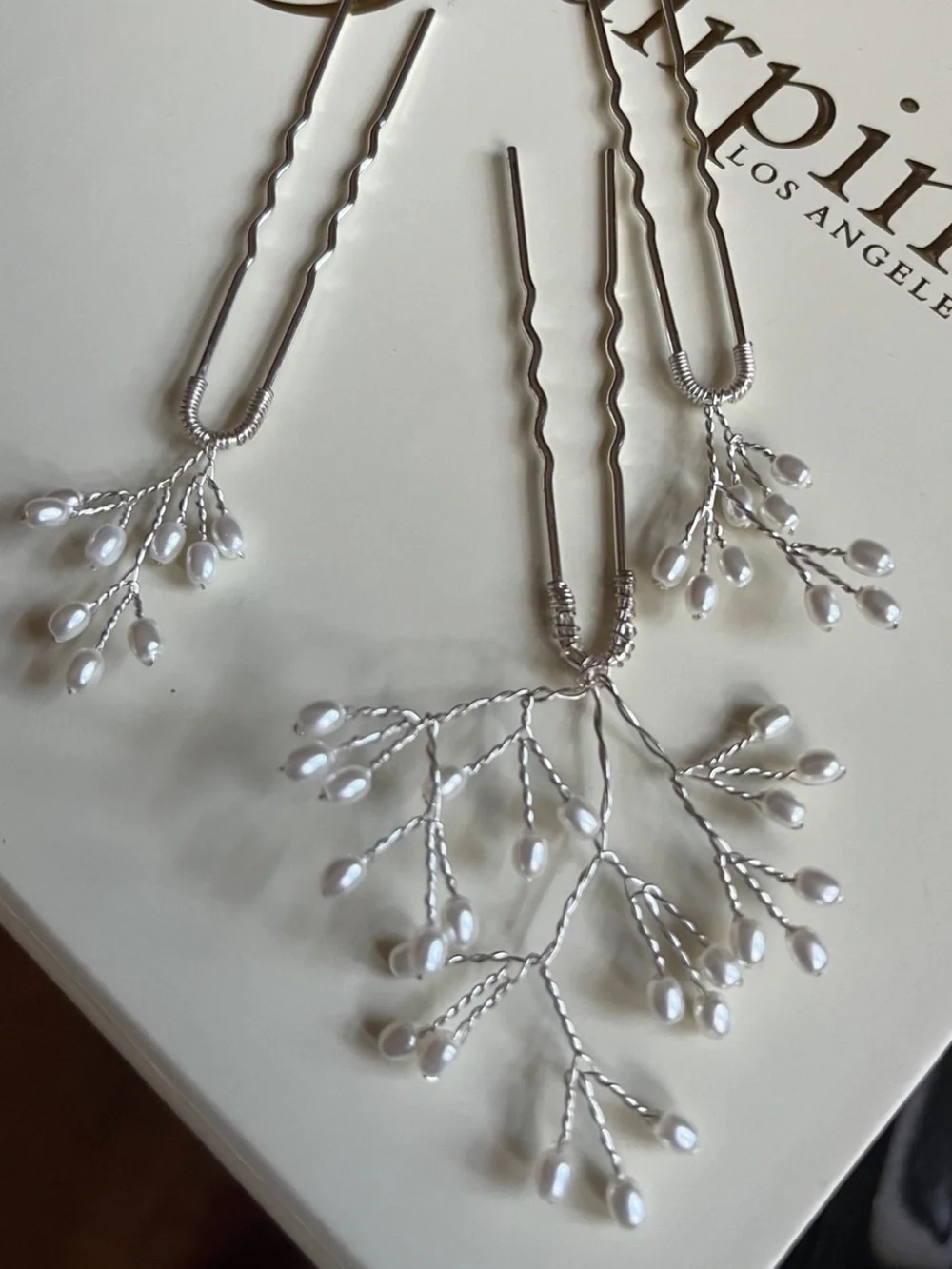 Brides & Hairpins Beryl Set of 3 Pearl Branch Hair Pins – Silver